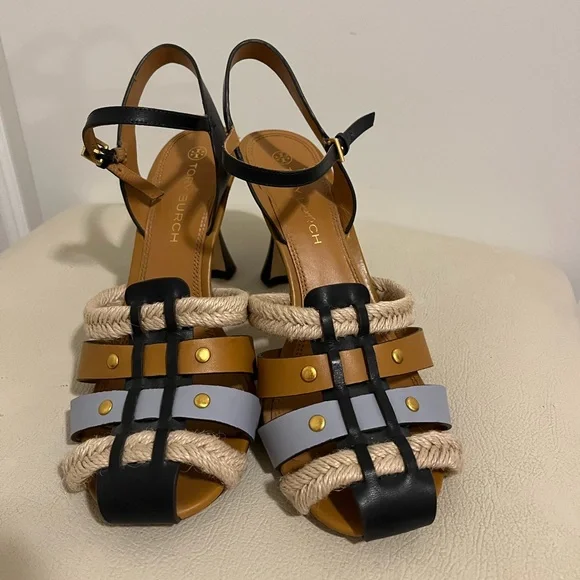 Tory Burch Fisherman Color-block Leather Heel Sandal Women’s Size 9
